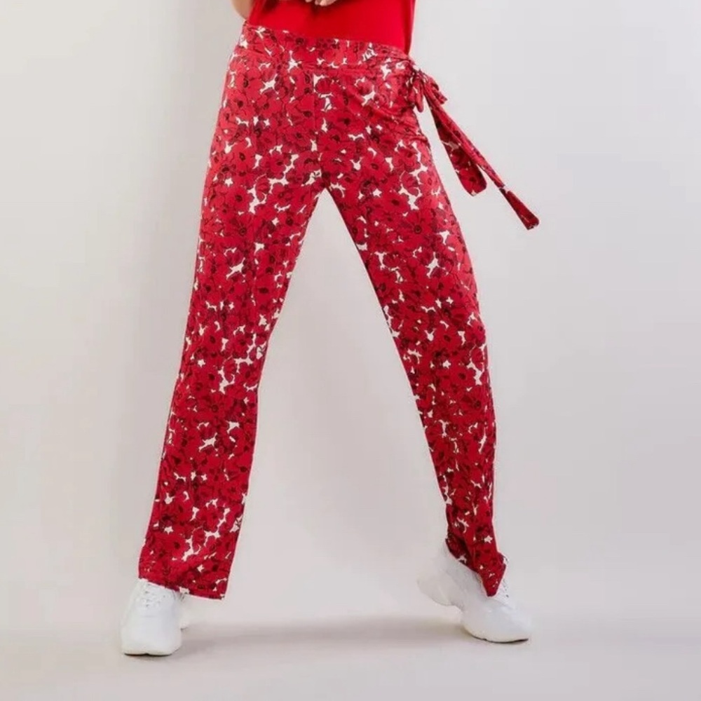 NWOT Anatomie Moana Printed Super Jersey Women's Pant, Poppy Floral Print Wrap L